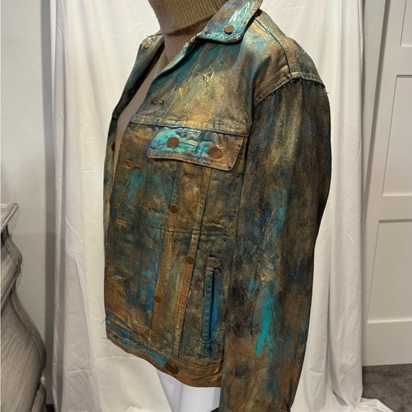 Vintage size large hand painted denim jacket - Picture 2 of 6